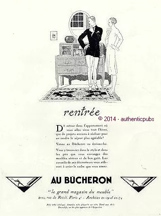 Publicite Au Bucheron Meubles Rentree Signe Rene Vincent Art Deco De 1925 Ad Pub