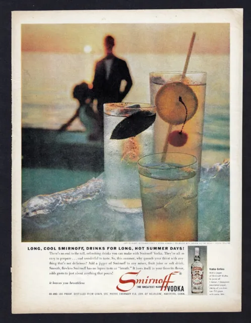 1961 SMIRNOFF VODKA Highball Print Ad "Long cool drinks for hot summer days!"