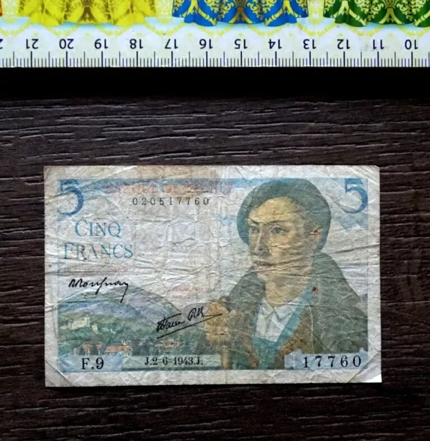 (FR), Billet de Banque, () ,  5 Francs , Année : 1943 .