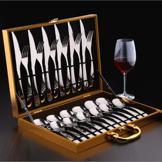 12/24 Pcs 304 Stainless Steel Cutlery Set In Gift Box Fork Knife Spoons