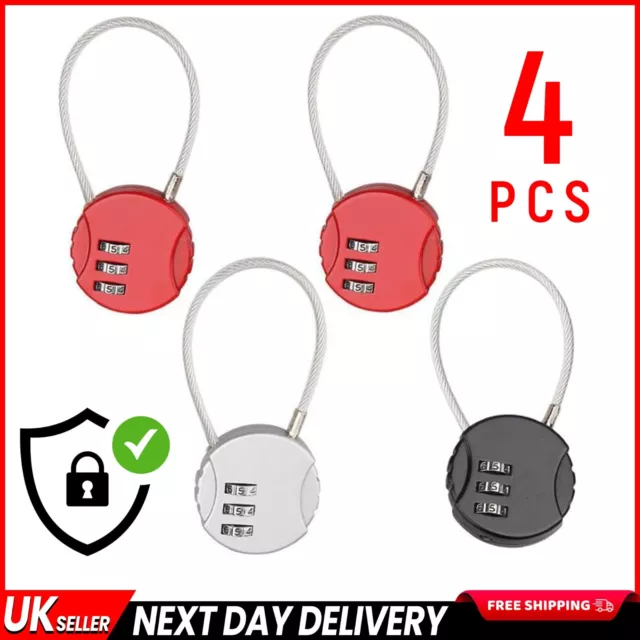 4PCS 3 Digit Combination Number wire Locks Padlock Locker Lock Home Luggage, UK