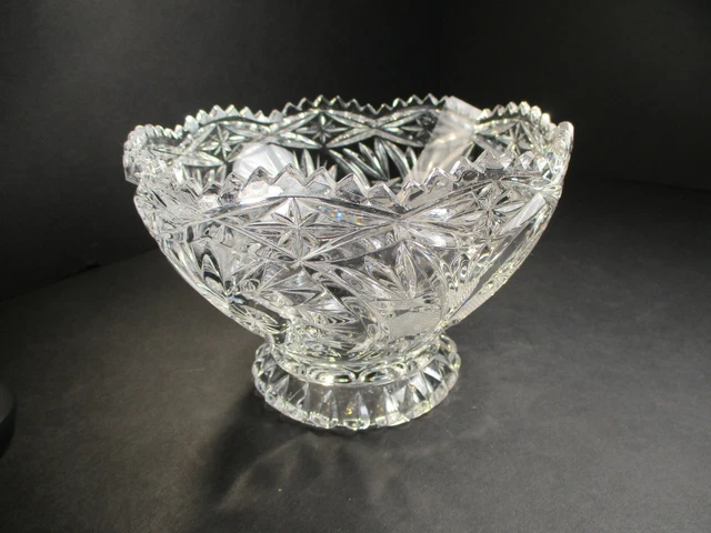 Vintage American Brilliant Period Cut Glass Bowl W/ Sawtooth Edge