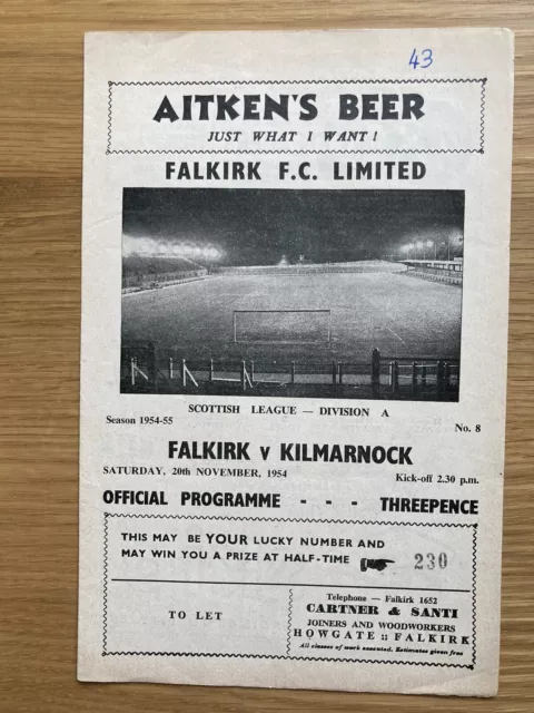 Falkirk v Kilmarnock Programme 20th Nov 1954