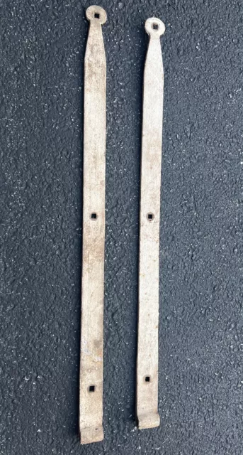 Antique Pair of Hand Forged 1800s Strap Hinges Barn Door 34”