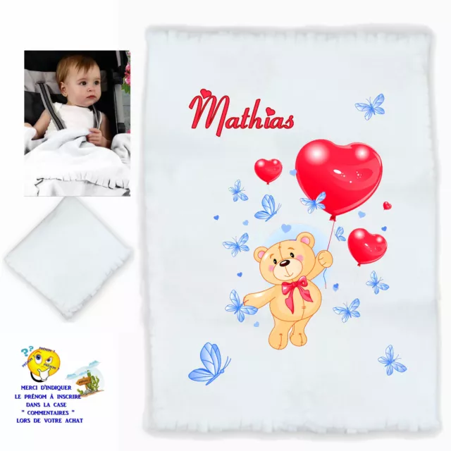 plaid bébé personnalisé cadeau naissance prenom texte choix réf 09