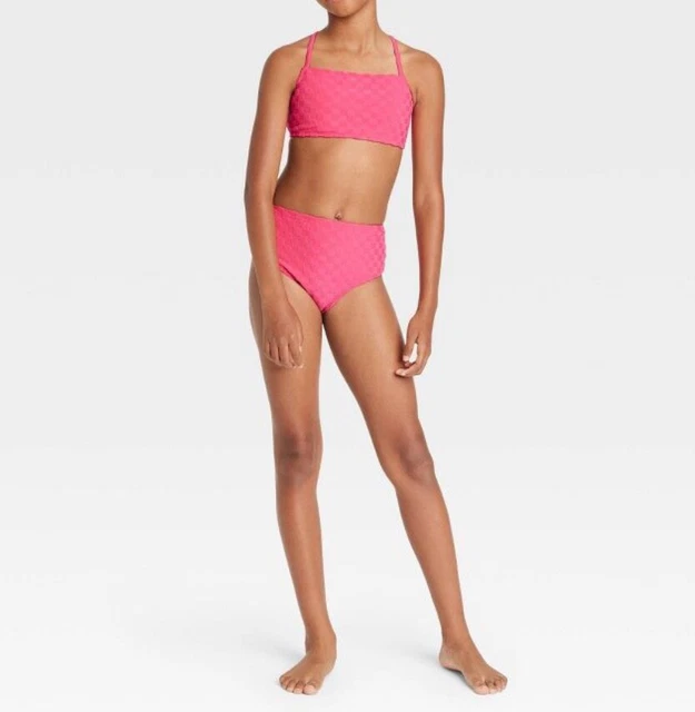 Girls' 2pc Terry Darling Checkered Plaid Bikini Set art class Pink M, L