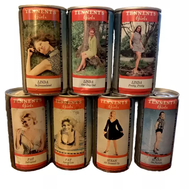 7 TENNENTS GIRLS SUSAN LINDA PAT UP STRAIGHT STEEL PULL TAB 333ml BEER CAN SEXY