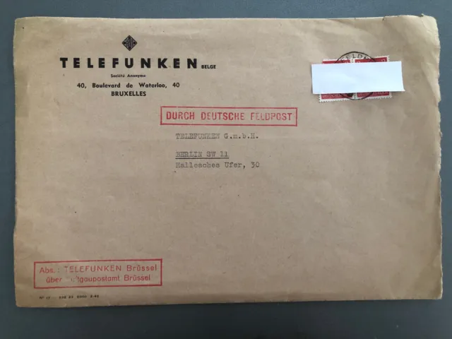 Telefunken Belgien, Brief mit Deutscher Feldpost über Luftgaupostamt Brüssel