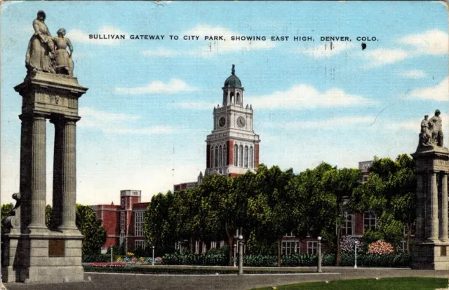 Sullivan Gateway Denver City Park East High School Colorado Linen VTG Postcard