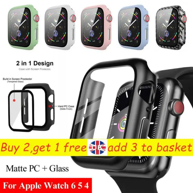 UK~Screen Protector Matte PC Case iWatch 40mm 44mm For Apple Watch Series 6 5 4