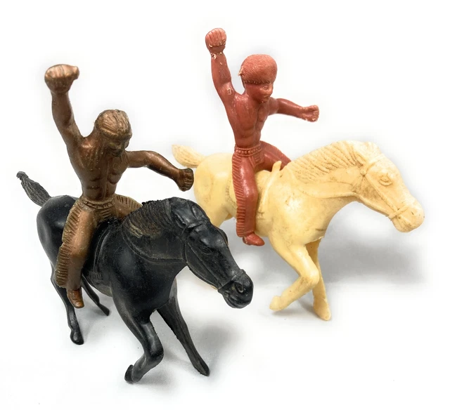 VINTAGE HORSES AND Indian Riders Large Plastic Toy Figures 2 Horses 2