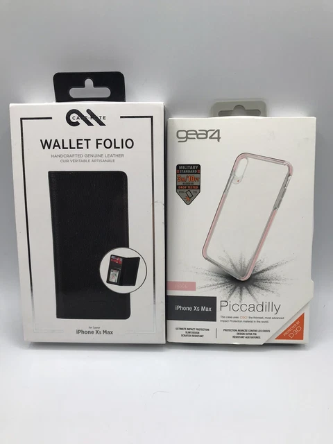 2 iPhone Xs Max Case Genuine Leather Wallet Folio & Gear4 Piccadily Cases