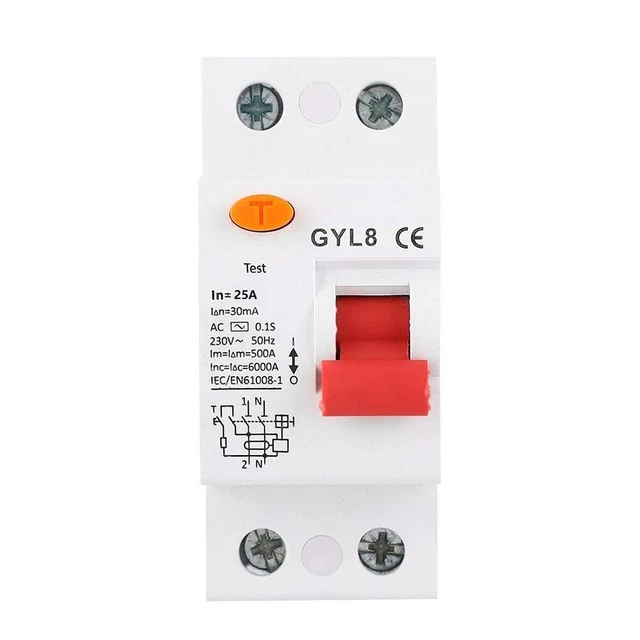 2P Circuit Breaker Safety Accessories 230VAC 25 30mA 63A Electric Leaking