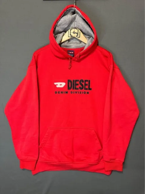 Vintage Diesel Hoodie Mens XXL Red Denim Division Sweatshirt Designer Streetwear