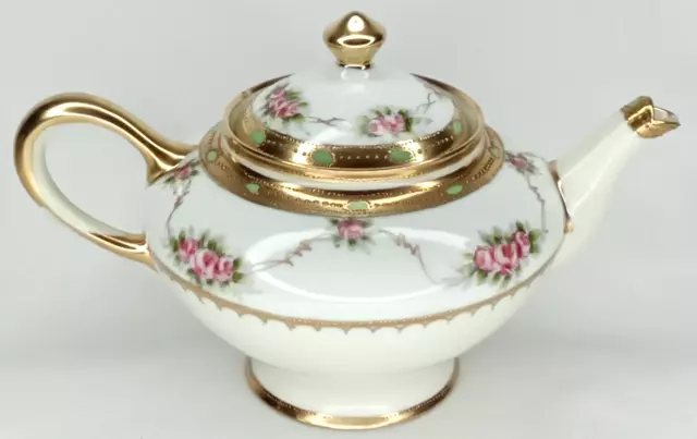 Noritake Nippon Teapot Pink Floral Gold Trim Made In Japan Victorian Dinnerware