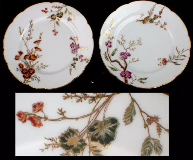 Pair Antique Hand Painted Charles Field Haviland Limoges Porcelain Plates