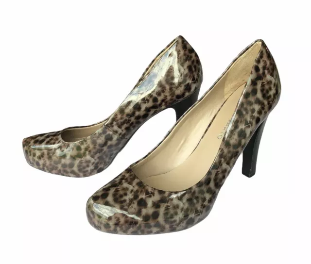 FRANCO SARTO Women's Cicero 4" Heels Size 7.5 Faux Patent Leather Leopard Print