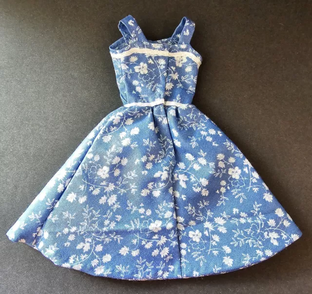 VINTAGE BARBIE CLONE Doll Dress Blue Floral Print Handmade Mommy Made ...