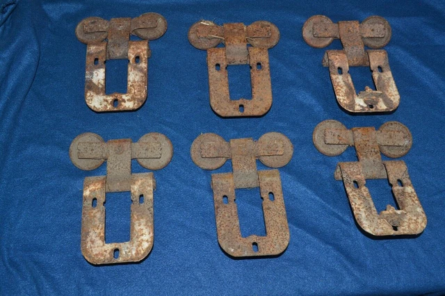 Lot Of 6 Vintage Double Wheel Barn Door Rollers Hardware Used Rusty