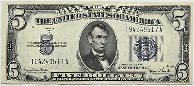 1934 D Series Five Dollar Silver Certificate $5 Clark Snyder Signatures