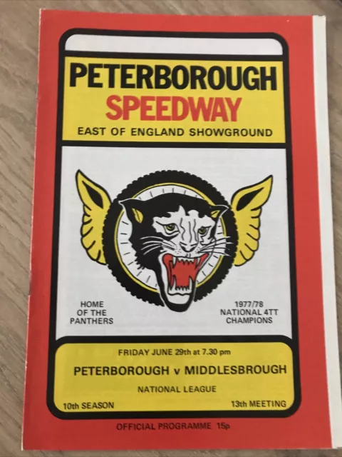 Peterborough V Middlesbrough Speedway Programme 29/06/79