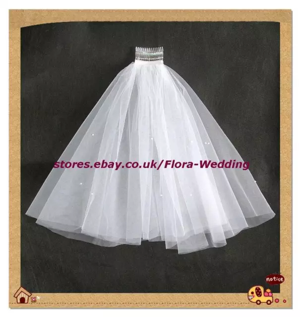 2-Tier WHITE 1st Holy Communion/Bridal Wedding hen night Veil & pearls,18"L