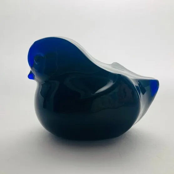 Vtg Cobalt Blue Glass Bird Figurine Paperweight Japan Heavy 3 1/4" L Chick Peep