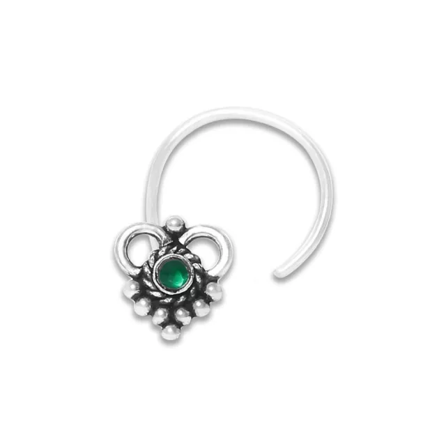 Pure 925 Sterlingsilber Oxidierte Nase Anstecknadel mit Grün Stein Für Damen &