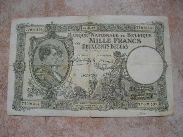 Belgique Billet  De 1000  Francs/Deux Cents Belgas  Du 20-06-1938  (C711)