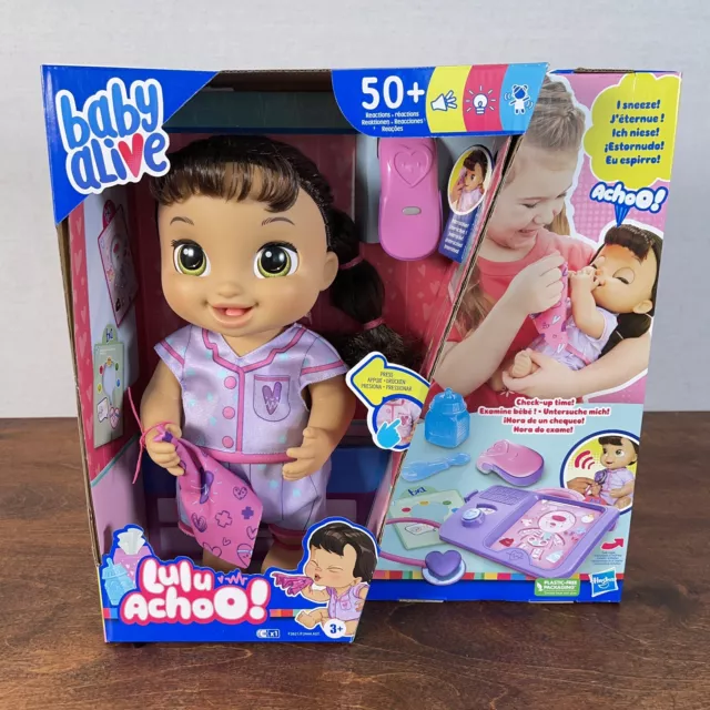 Baby Alive Lulu Achoo Interactive Doll Brown Hair Green Eyes 50+ Reactions NEW