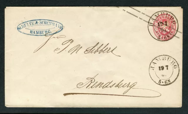 Brief Ganzsache Preußen / Hamburg - Rendsburg / Holstein 1867 - Luxus
