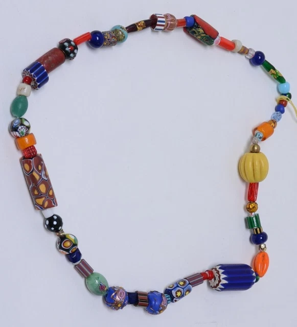 Antique Trade Bead Necklace - Large Bead 1 1/4" long; 26" length