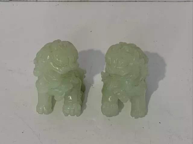 Pair Of Vintage Chinese Carved Jade A Foo Dog Lion Pair