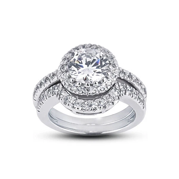 1.89ct F-SI2 Round Natural Certified Diamonds 14k  Halo Ring with Matching Band