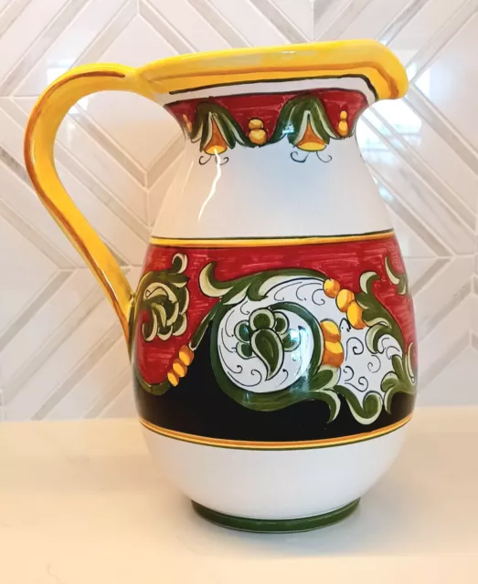 Fratelli Mari Deruta Italian Italy Vino Water Wine Jug Pitcher 8" Yellow Green