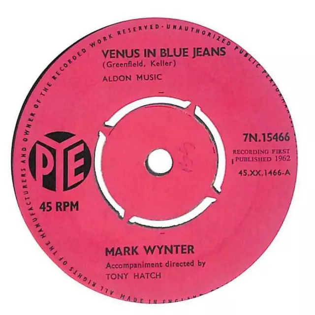 Mark Wynter Venus In Blue Jeans UK 7" Vinyl Record Single 1962 7N.15466 Pye VG