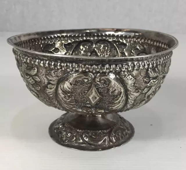 Antique Solid Silver Dutch Style Brandy Bowl Foliate Repousse Decoration