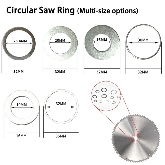 Lot De 10 Bagues De Réduction Pour Lame De Scie Circulaire - Adaptateurs Taille 30 à 16mm Et Plus - Métal Argenté