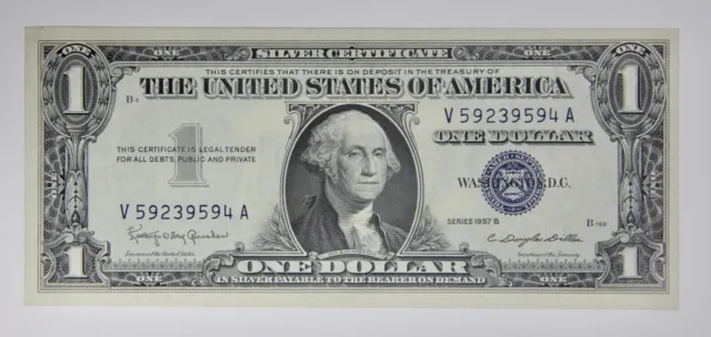 Series 1957B $1.00 Silver Certificate Blue Seal, Beautiful AU Circulated