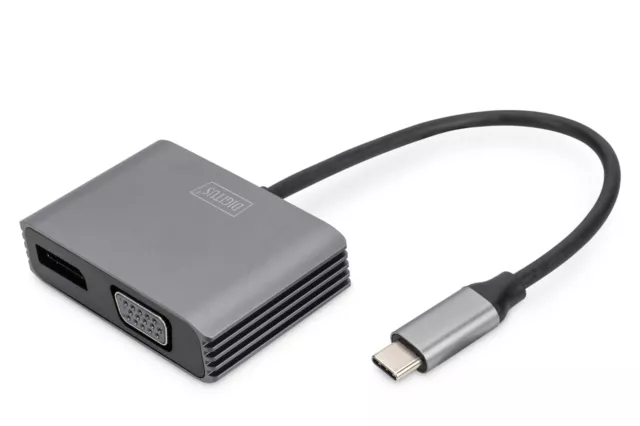 DIGITUS USB-C - DP + VGA adapter, 20 cm 4K/30Hz, silver, aluminium h (US IMPORT)