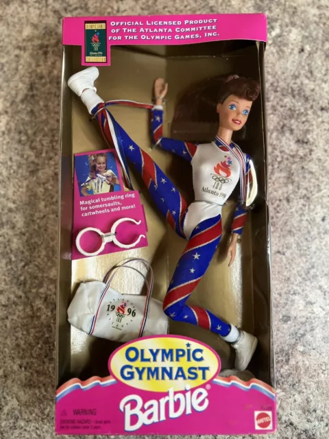 Olympic Gymnast Barbie Doll, Brunette-Atlanta Olympics 1996 w/ Gold Medal! NEW!