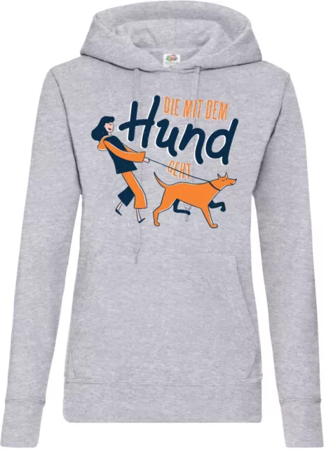 Youth Designz Die Mit Dem Hund Geht Damen Hoodie Lustig Spruch Dog Mom Gassi Fun