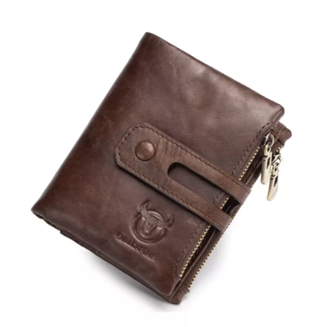 Bullcaptain Mens Wallet Genuine Leather Purse RFID Coins Wallets With Zipper New