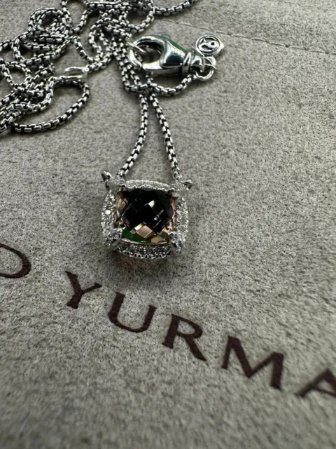 David Yurman 925 Silver 7mm Chatelaine Pendant Necklace Morganite & Diamonds