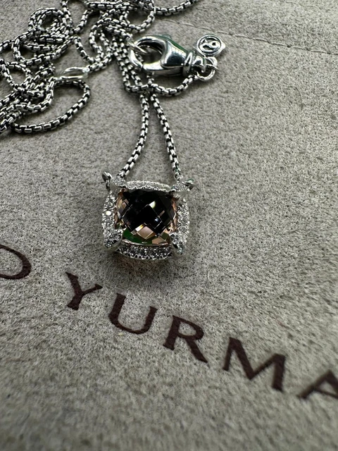 David Yurman 925 Silver 7mm Chatelaine Pendant Necklace Morganite & Diamonds David Yurman 925 Silver 7mm Chatelaine Pendant Necklace Morganite & Diamonds
