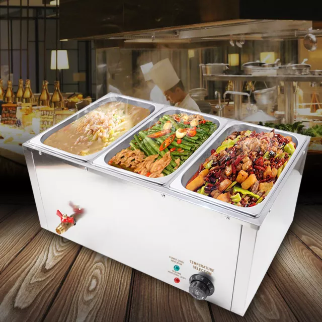 850W Commercial Electric Food Warmer Buffet Steam Table Stainless Steel 3 Pan US