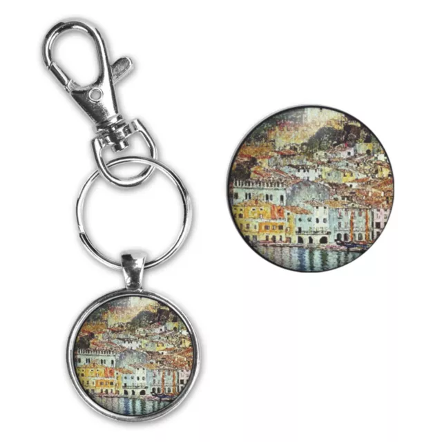 Makensie Lake Gerda Italy Gustav Klimt Silver Glass Pendant Key Chain Ring Clip