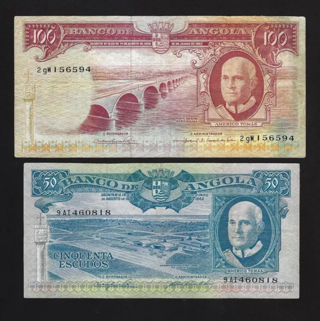 Portugal PORTUGUESE Angola SET 50 + 100 Escudos 1962 P-93 AND P-94 VF