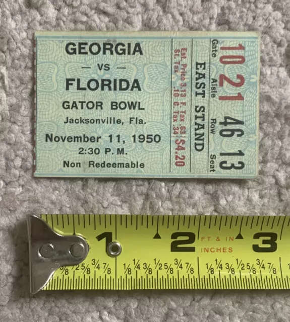 1950 GEORGIA vs FLORIDA COLLEGE RIVALRY FOOTBALL TICKET - DAWGS AT GATOR BOWL !