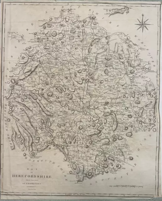 HEREFORDSHIRE ENGLAND 1790ca JOHN CARY UNUSUAL ANTIQUE COPPER ENGRAVED MAP